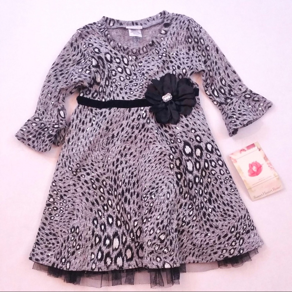 Black & white fancy floral dress with tulle sz 3